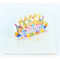Handmade 3D pop up card Happy birthday gold cupcake balloon star hat fireworks candle gift birthday party invitation